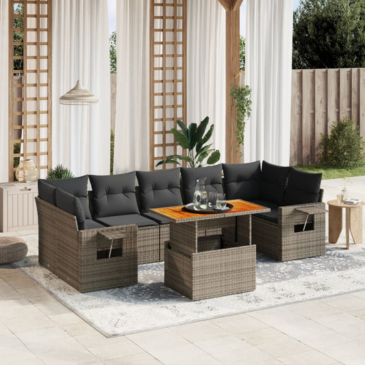 8-delige Loungeset met kussens poly rattan grijs Tuinsets | Creëer jouw Trendy Thuis | Gratis bezorgd & Retour | Trendy.nl