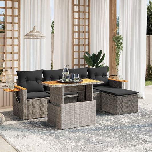 6-delige Loungeset met kussens poly rattan grijs Tuinsets | Creëer jouw Trendy Thuis | Gratis bezorgd & Retour | Trendy.nl