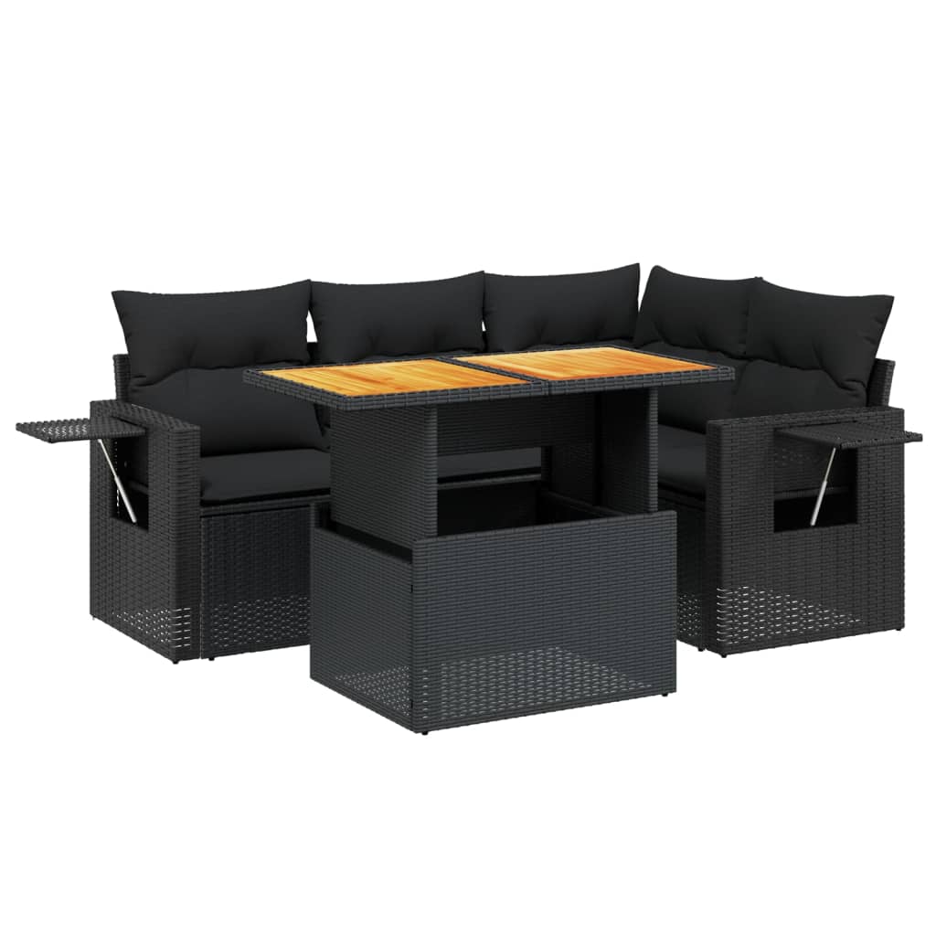 5-delige Loungeset met kussens poly rattan zwart Tuinsets | Creëer jouw Trendy Thuis | Gratis bezorgd & Retour | Trendy.nl