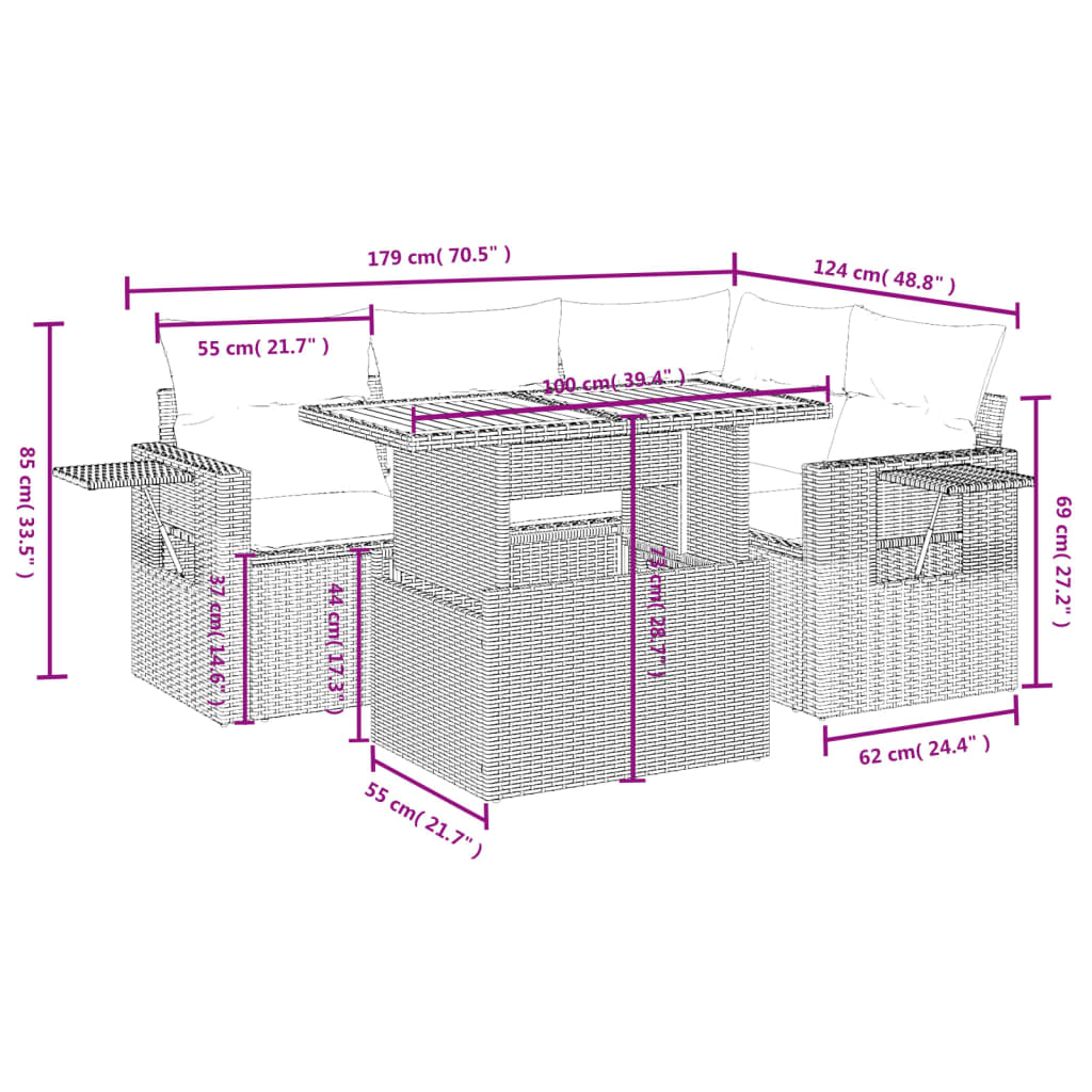 5-delige Loungeset met kussens poly rattan zwart Tuinsets | Creëer jouw Trendy Thuis | Gratis bezorgd & Retour | Trendy.nl