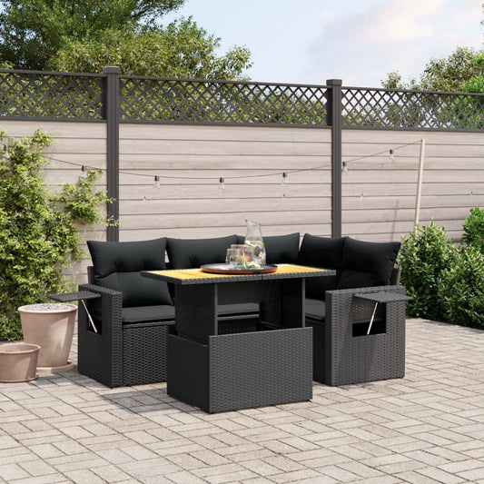 5-delige Loungeset met kussens poly rattan zwart Tuinsets | Creëer jouw Trendy Thuis | Gratis bezorgd & Retour | Trendy.nl