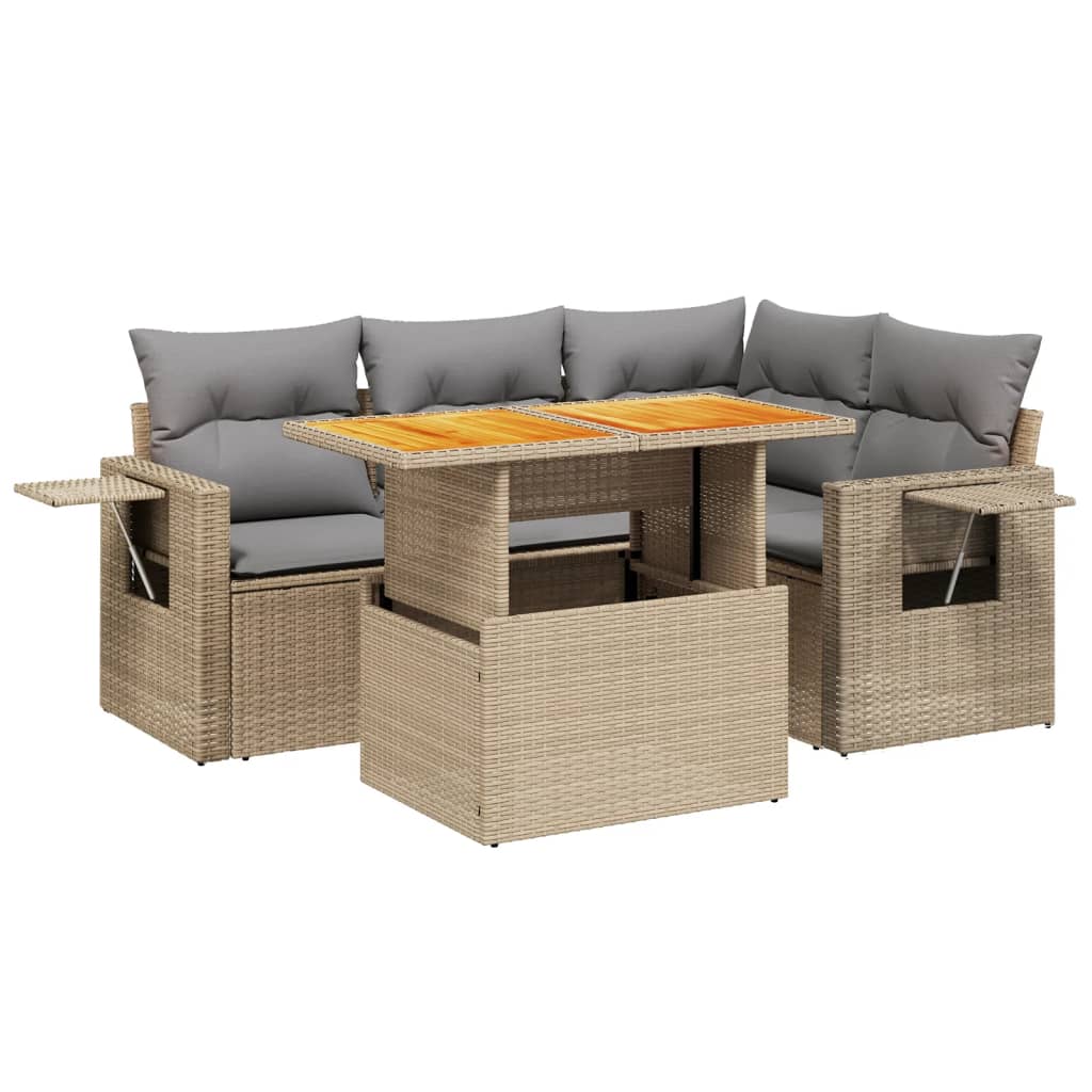 5-delige Loungeset met kussens poly rattan beige Tuinsets | Creëer jouw Trendy Thuis | Gratis bezorgd & Retour | Trendy.nl