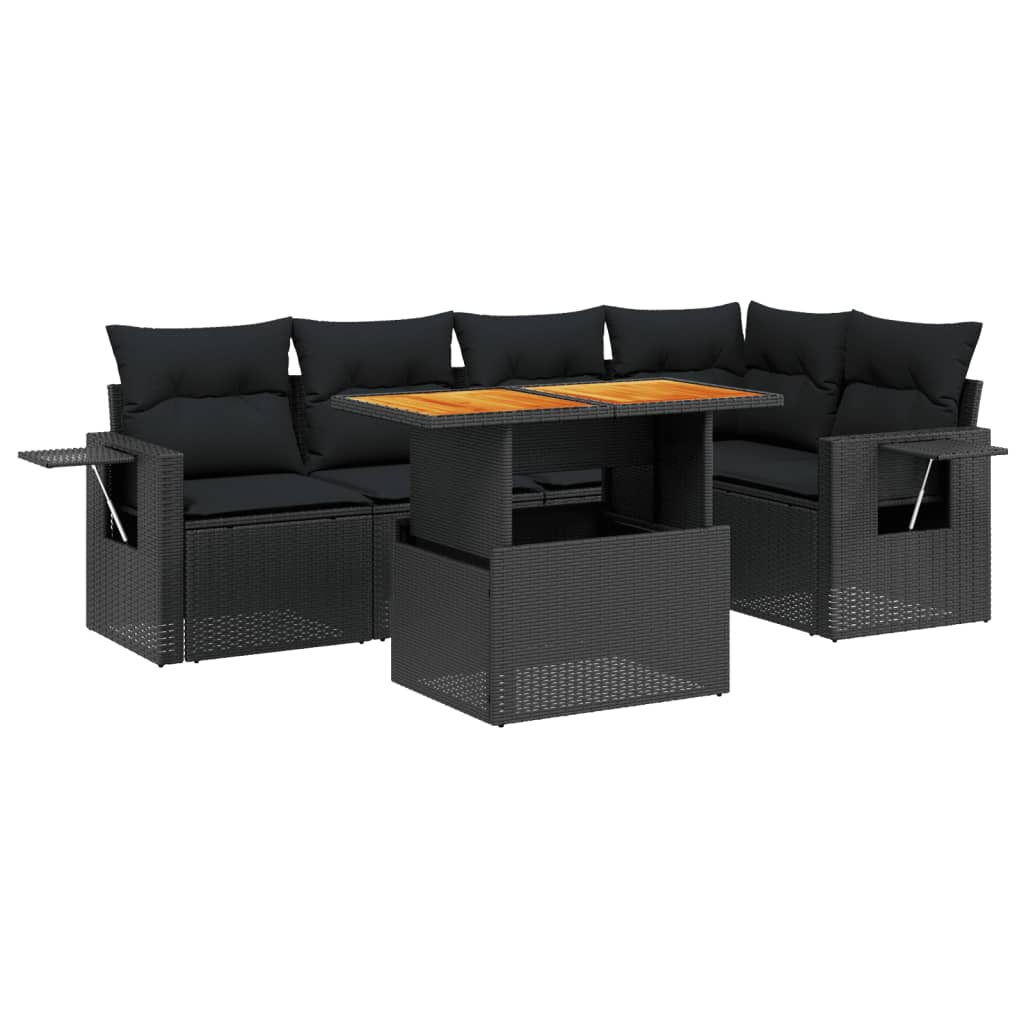 6-delige Loungeset met kussens poly rattan zwart Tuinsets | Creëer jouw Trendy Thuis | Gratis bezorgd & Retour | Trendy.nl