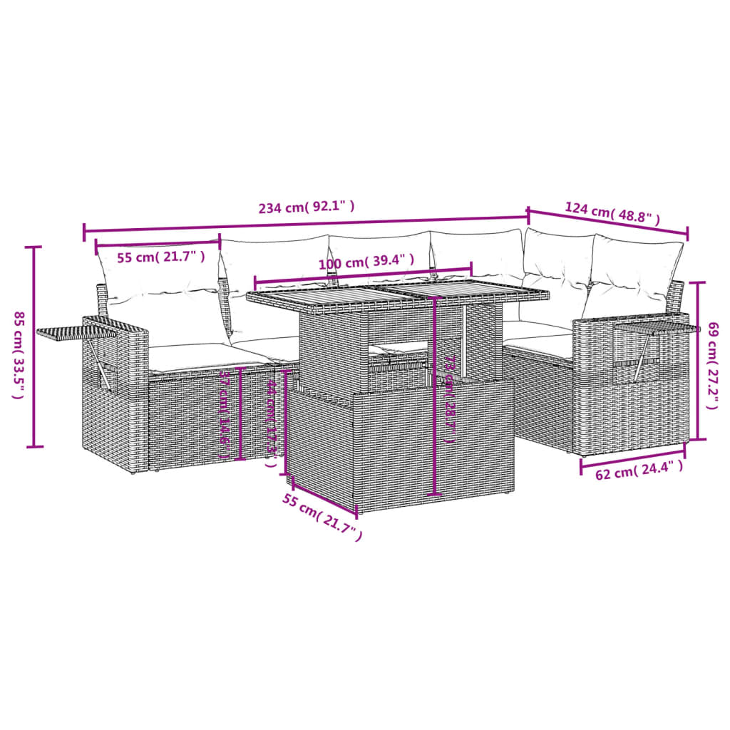 6-delige Loungeset met kussens poly rattan zwart Tuinsets | Creëer jouw Trendy Thuis | Gratis bezorgd & Retour | Trendy.nl