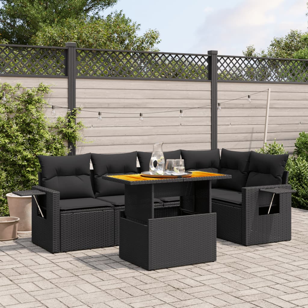 6-delige Loungeset met kussens poly rattan zwart Tuinsets | Creëer jouw Trendy Thuis | Gratis bezorgd & Retour | Trendy.nl