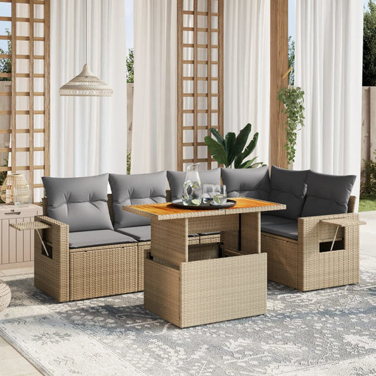 6-delige Loungeset met kussens poly rattan beige Tuinsets | Creëer jouw Trendy Thuis | Gratis bezorgd & Retour | Trendy.nl