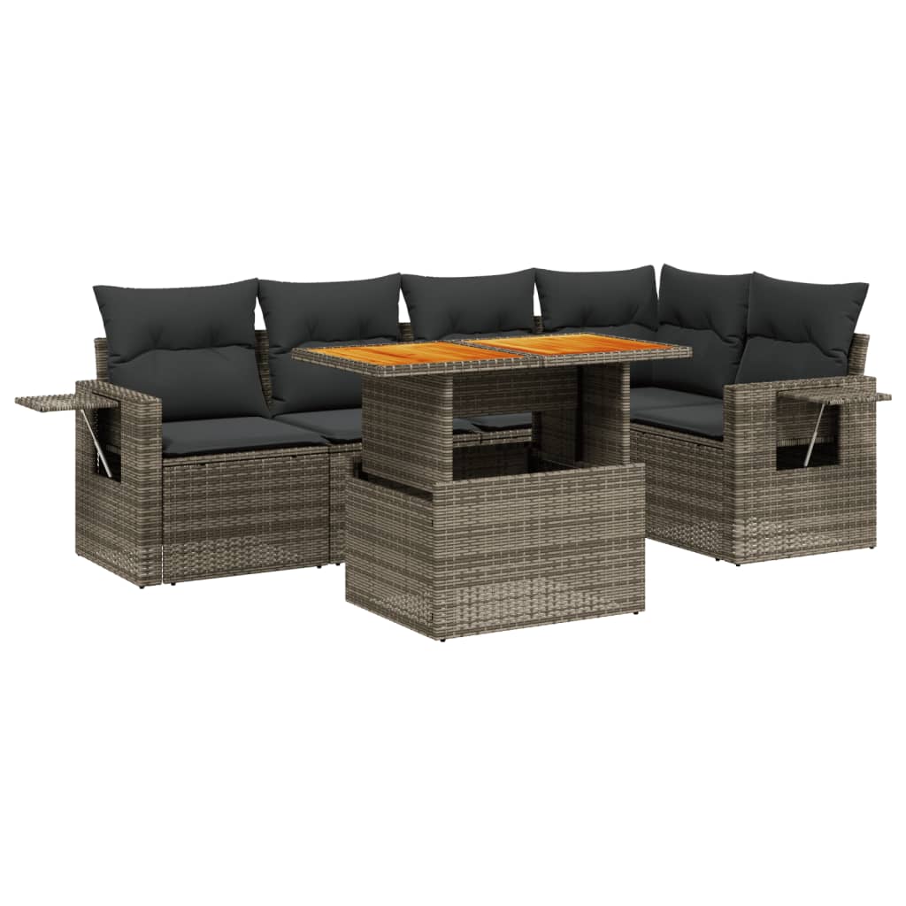 6-delige Loungeset met kussens poly rattan grijs Tuinsets | Creëer jouw Trendy Thuis | Gratis bezorgd & Retour | Trendy.nl