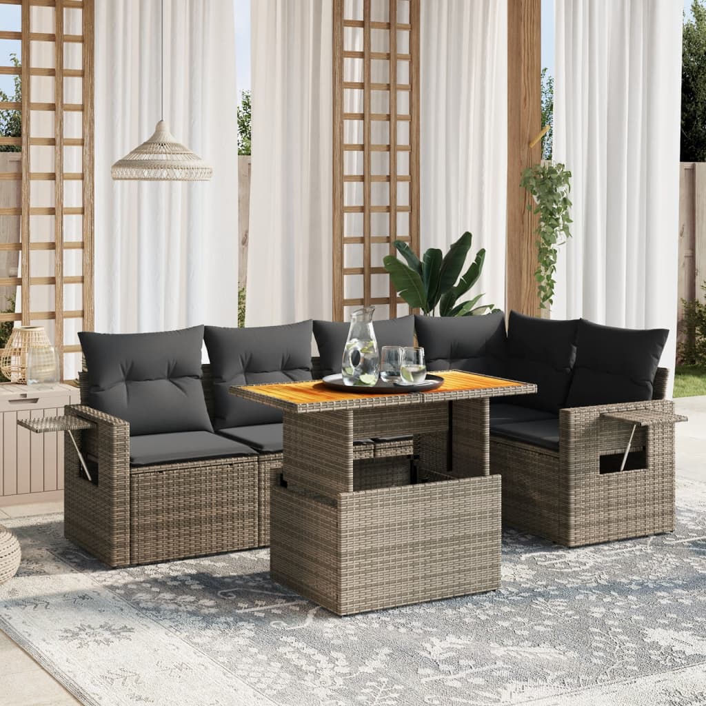 6-delige Loungeset met kussens poly rattan grijs Tuinsets | Creëer jouw Trendy Thuis | Gratis bezorgd & Retour | Trendy.nl