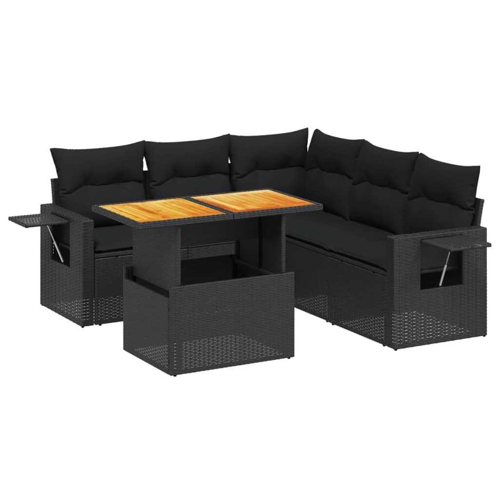 6-delige Loungeset met kussens poly rattan zwart Tuinsets | Creëer jouw Trendy Thuis | Gratis bezorgd & Retour | Trendy.nl