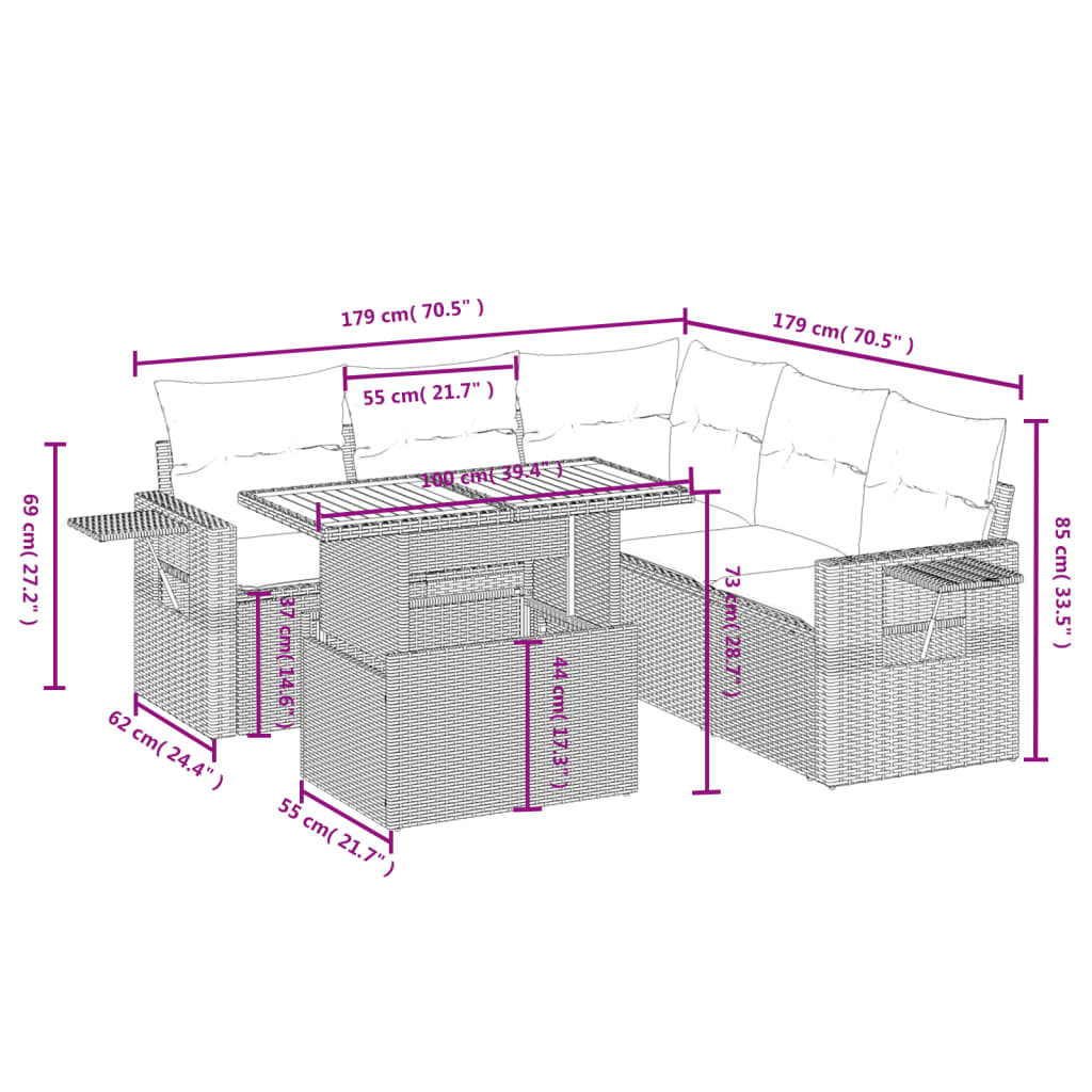 6-delige Loungeset met kussens poly rattan zwart Tuinsets | Creëer jouw Trendy Thuis | Gratis bezorgd & Retour | Trendy.nl