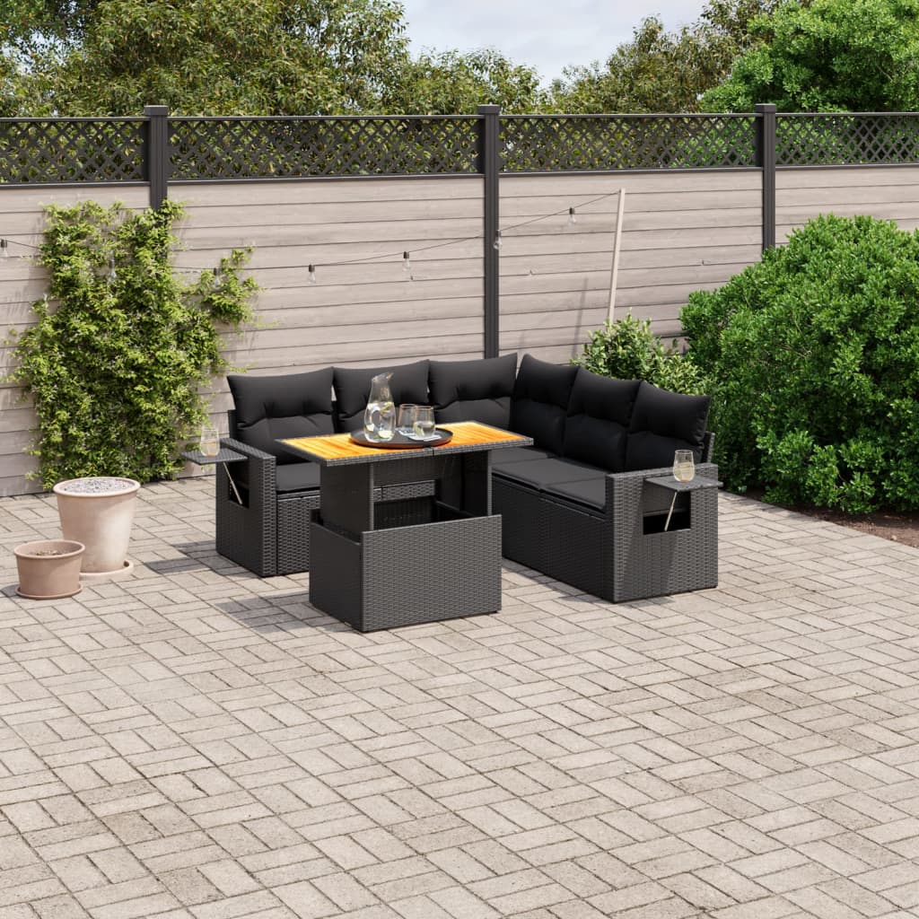 6-delige Loungeset met kussens poly rattan zwart Tuinsets | Creëer jouw Trendy Thuis | Gratis bezorgd & Retour | Trendy.nl