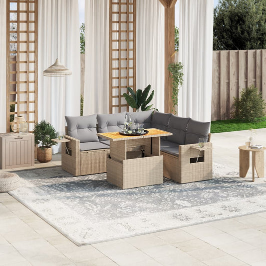 6-delige Loungeset met kussens poly rattan beige Tuinsets | Creëer jouw Trendy Thuis | Gratis bezorgd & Retour | Trendy.nl