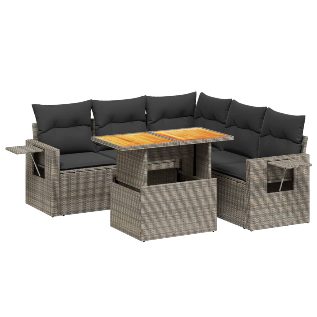 6-delige Loungeset met kussens poly rattan grijs Tuinsets | Creëer jouw Trendy Thuis | Gratis bezorgd & Retour | Trendy.nl