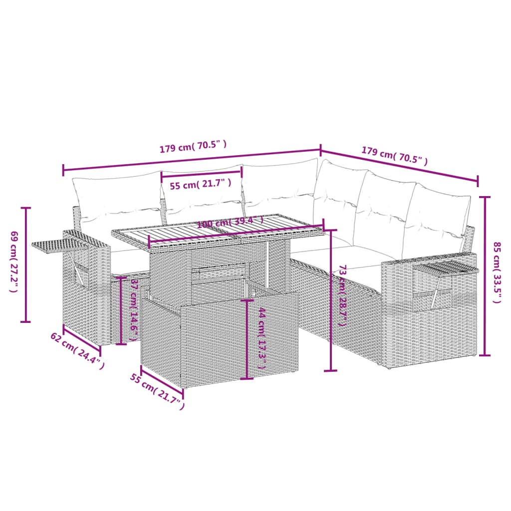 6-delige Loungeset met kussens poly rattan grijs Tuinsets | Creëer jouw Trendy Thuis | Gratis bezorgd & Retour | Trendy.nl