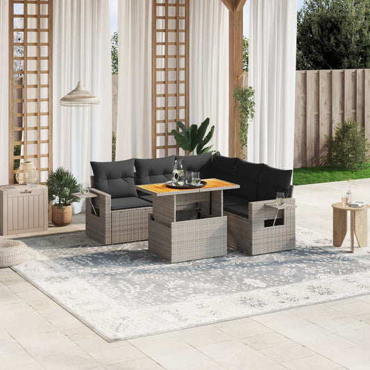 6-delige Loungeset met kussens poly rattan grijs Tuinsets | Creëer jouw Trendy Thuis | Gratis bezorgd & Retour | Trendy.nl