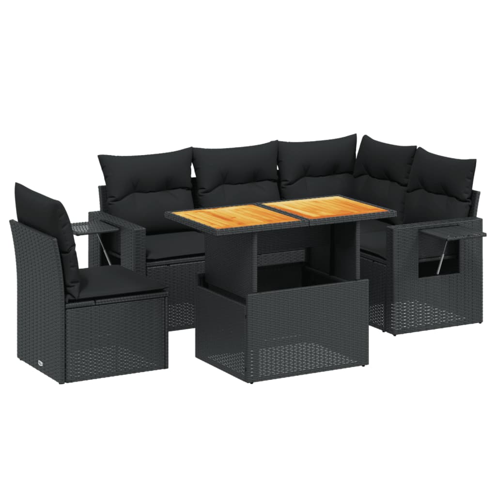 6-delige Loungeset met kussens poly rattan zwart Tuinsets | Creëer jouw Trendy Thuis | Gratis bezorgd & Retour | Trendy.nl