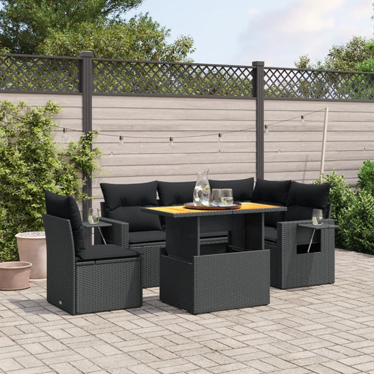 6-delige Loungeset met kussens poly rattan zwart Tuinsets | Creëer jouw Trendy Thuis | Gratis bezorgd & Retour | Trendy.nl