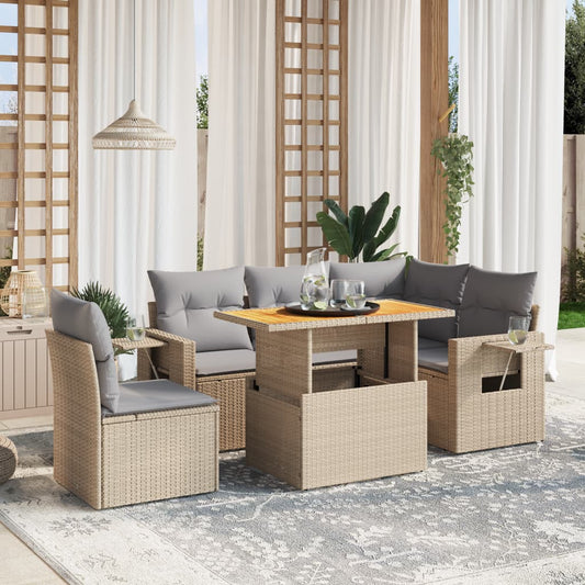 6-delige Loungeset met kussens poly rattan beige Tuinsets | Creëer jouw Trendy Thuis | Gratis bezorgd & Retour | Trendy.nl