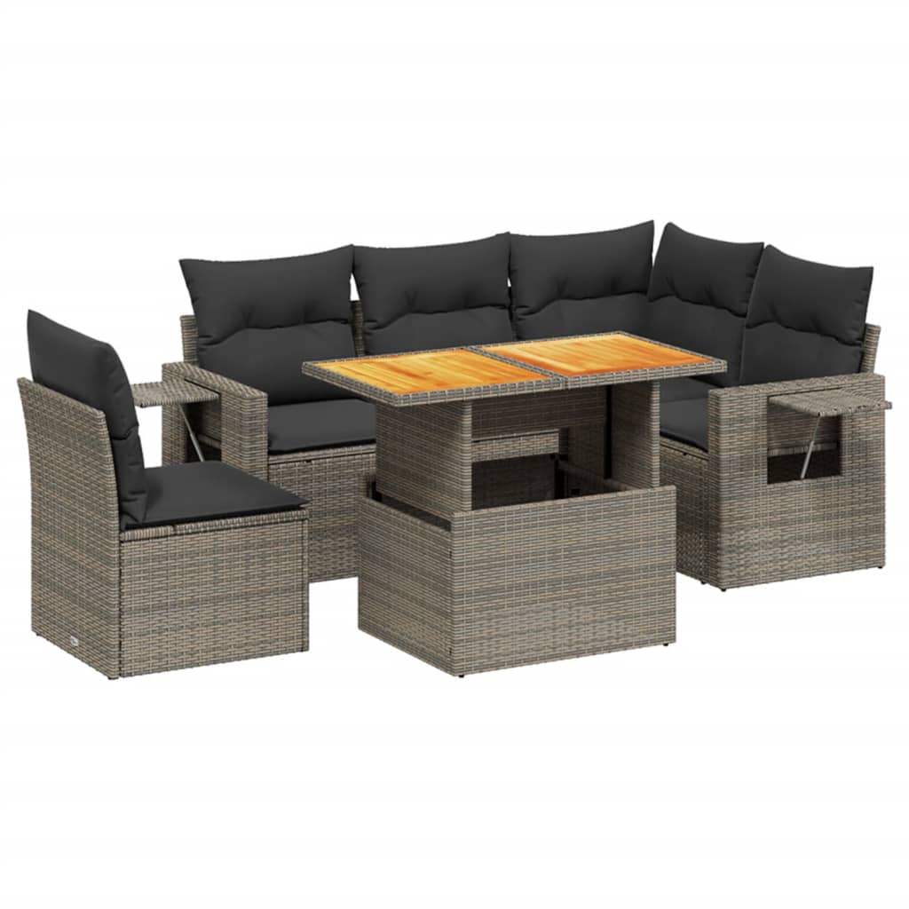 6-delige Loungeset met kussens poly rattan grijs Tuinsets | Creëer jouw Trendy Thuis | Gratis bezorgd & Retour | Trendy.nl