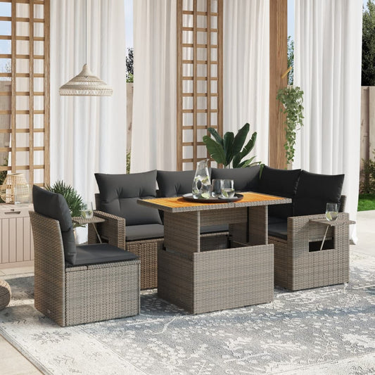 6-delige Loungeset met kussens poly rattan grijs Tuinsets | Creëer jouw Trendy Thuis | Gratis bezorgd & Retour | Trendy.nl