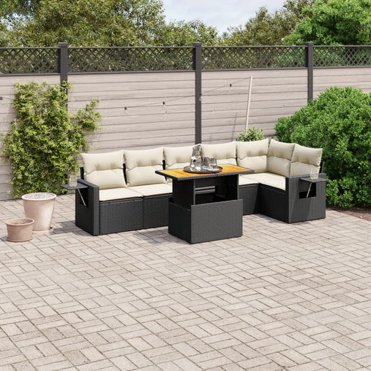 7-delige Loungeset met kussens poly rattan zwart Tuinsets | Creëer jouw Trendy Thuis | Gratis bezorgd & Retour | Trendy.nl