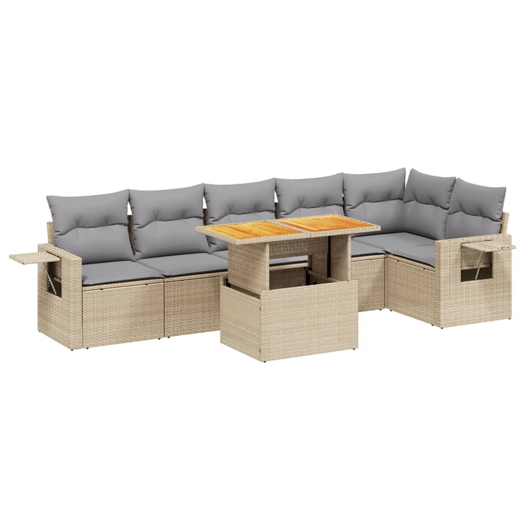 7-delige Loungeset met kussens poly rattan beige Tuinsets | Creëer jouw Trendy Thuis | Gratis bezorgd & Retour | Trendy.nl