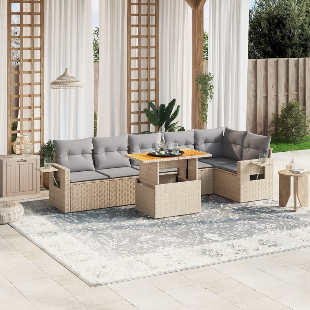 7-delige Loungeset met kussens poly rattan beige Tuinsets | Creëer jouw Trendy Thuis | Gratis bezorgd & Retour | Trendy.nl