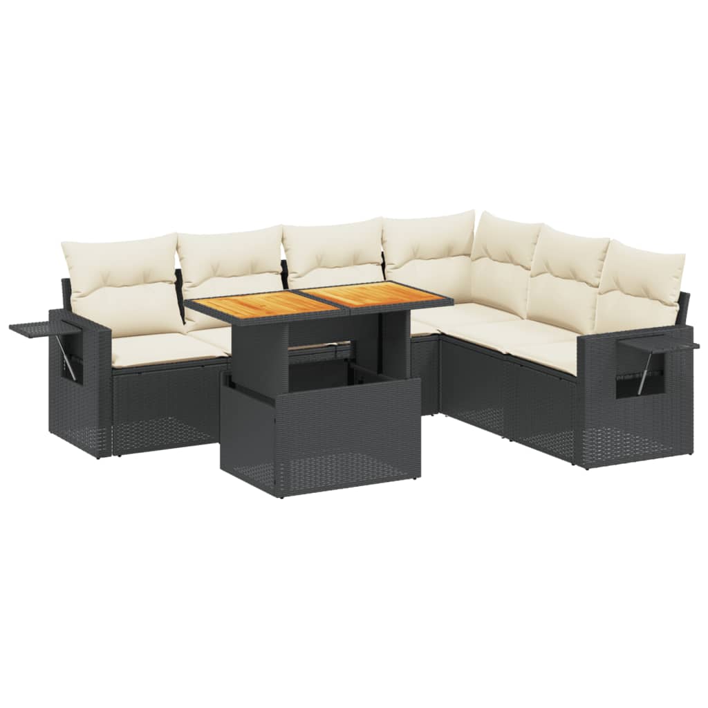 7-delige Loungeset met kussens poly rattan zwart Tuinsets | Creëer jouw Trendy Thuis | Gratis bezorgd & Retour | Trendy.nl