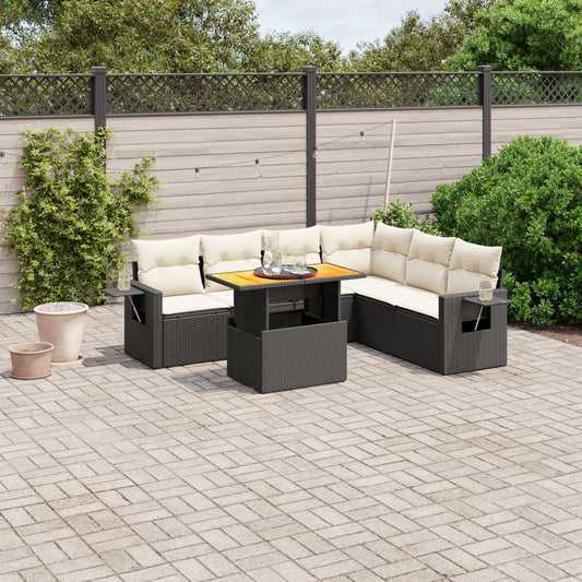 7-delige Loungeset met kussens poly rattan zwart Tuinsets | Creëer jouw Trendy Thuis | Gratis bezorgd & Retour | Trendy.nl