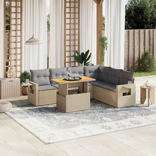 7-delige Loungeset met kussens poly rattan beige Tuinsets | Creëer jouw Trendy Thuis | Gratis bezorgd & Retour | Trendy.nl