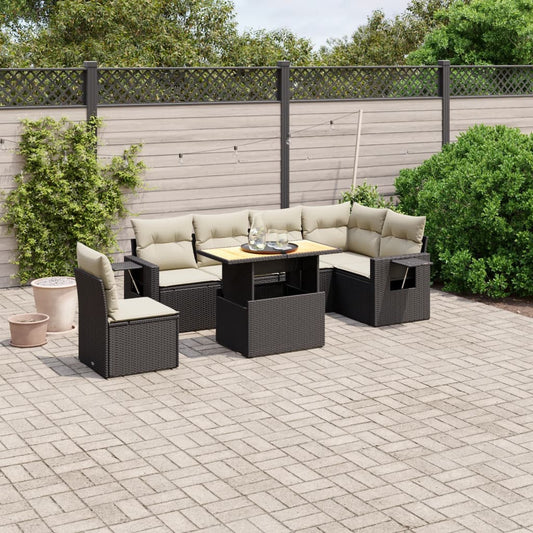 7-delige Loungeset met kussens poly rattan zwart Tuinsets | Creëer jouw Trendy Thuis | Gratis bezorgd & Retour | Trendy.nl