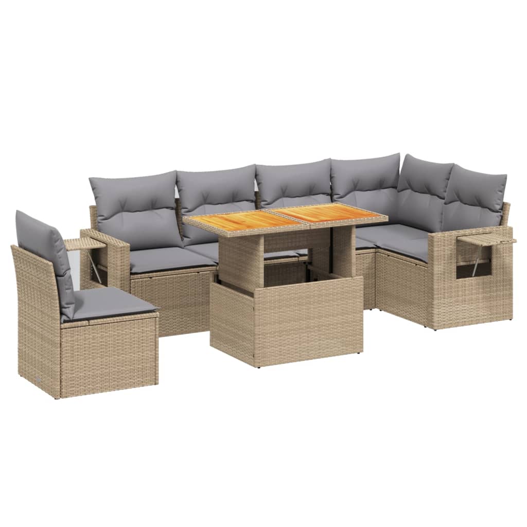 7-delige Loungeset met kussens poly rattan beige Tuinsets | Creëer jouw Trendy Thuis | Gratis bezorgd & Retour | Trendy.nl