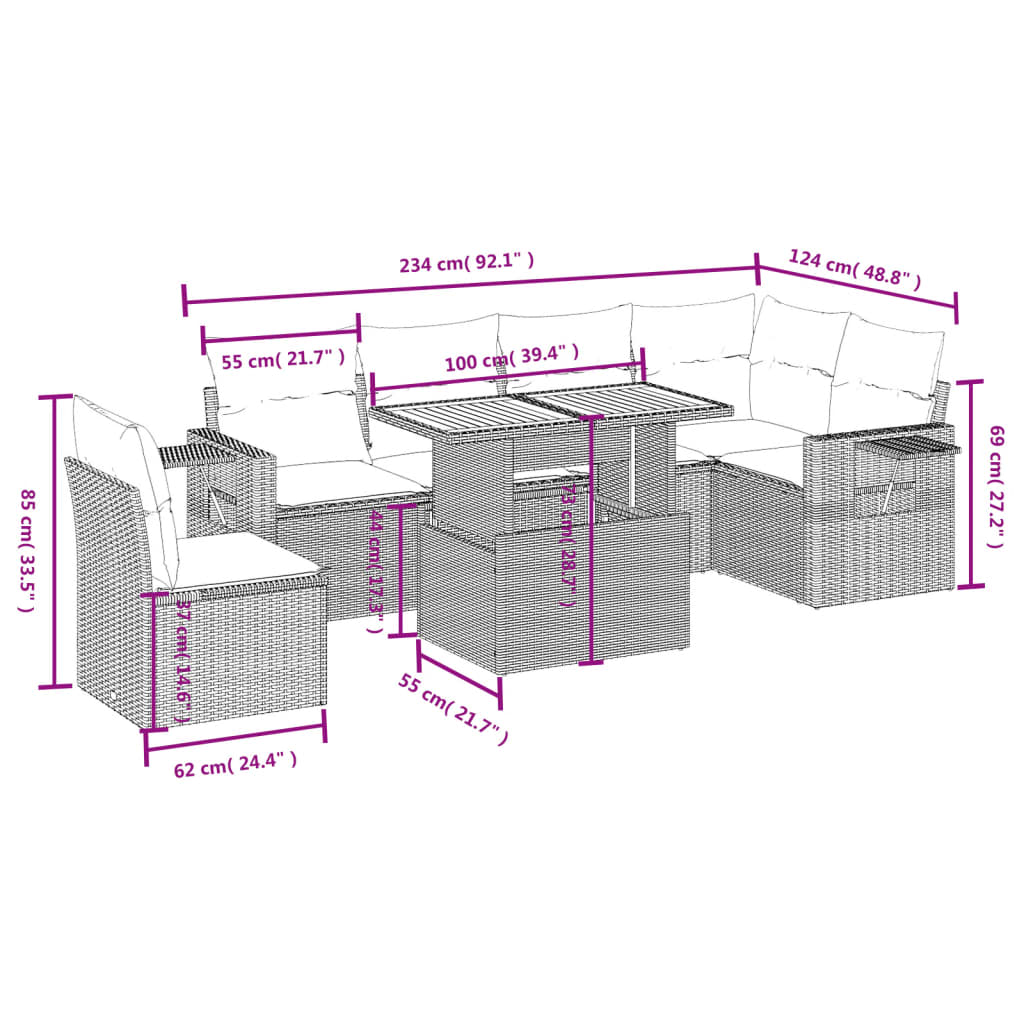 7-delige Loungeset met kussens poly rattan beige Tuinsets | Creëer jouw Trendy Thuis | Gratis bezorgd & Retour | Trendy.nl