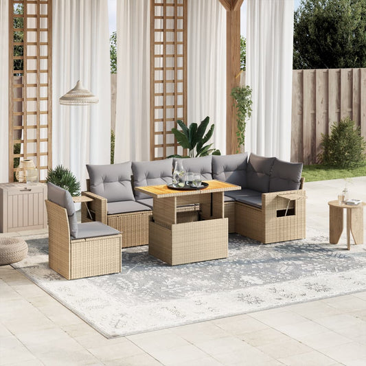 7-delige Loungeset met kussens poly rattan beige Tuinsets | Creëer jouw Trendy Thuis | Gratis bezorgd & Retour | Trendy.nl