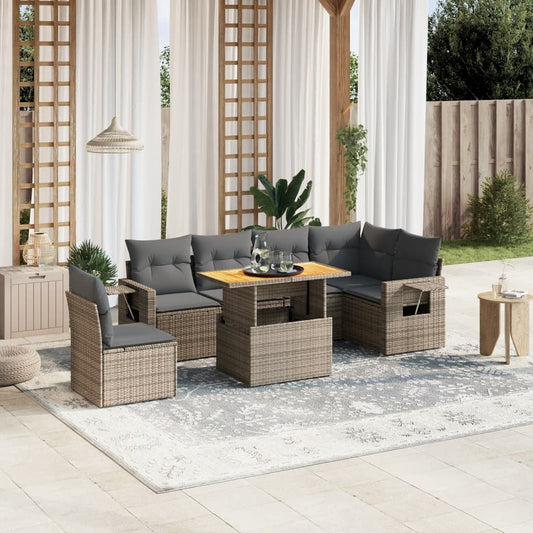 7-delige Loungeset met kussens poly rattan grijs Tuinsets | Creëer jouw Trendy Thuis | Gratis bezorgd & Retour | Trendy.nl