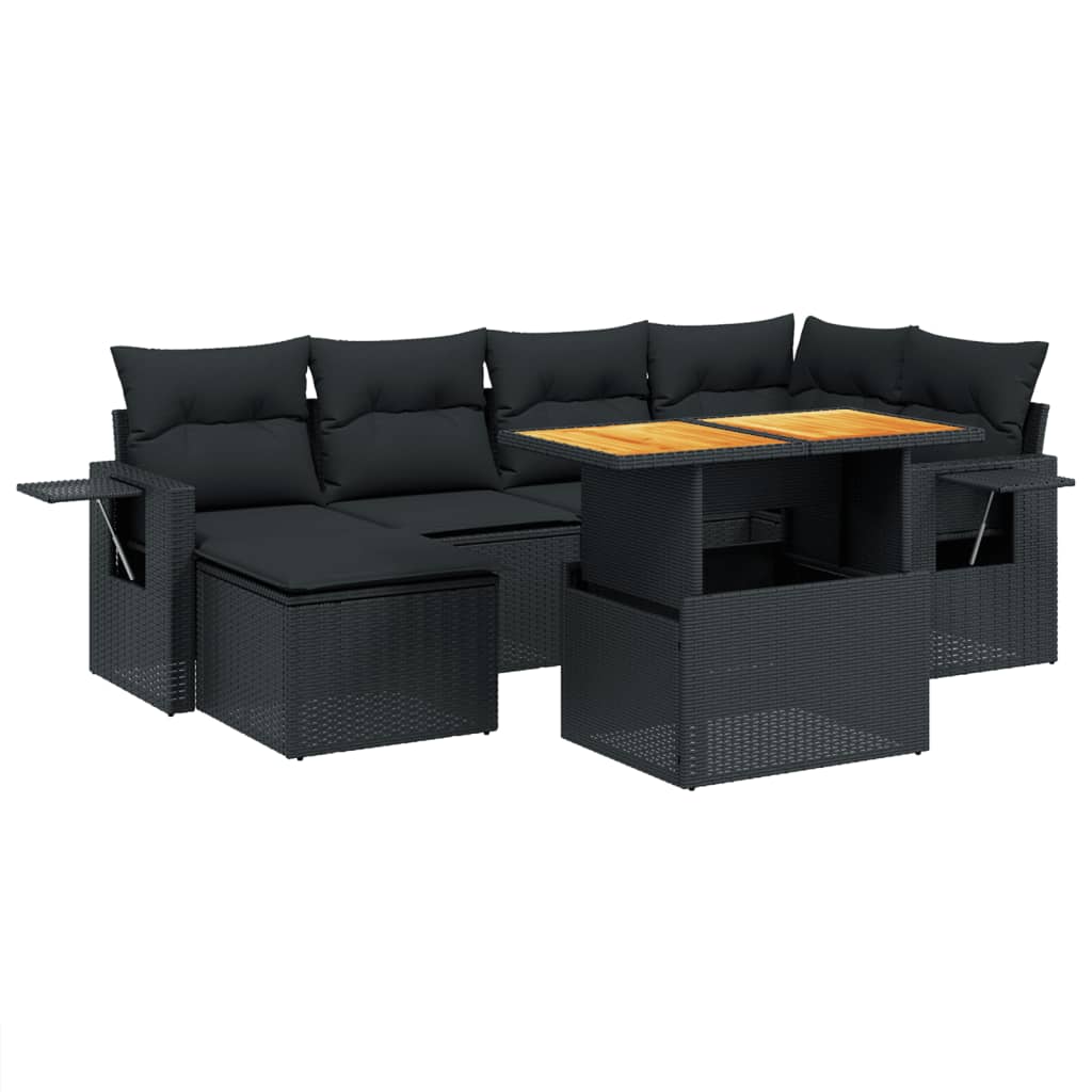 7-delige Loungeset met kussens poly rattan zwart Tuinsets | Creëer jouw Trendy Thuis | Gratis bezorgd & Retour | Trendy.nl