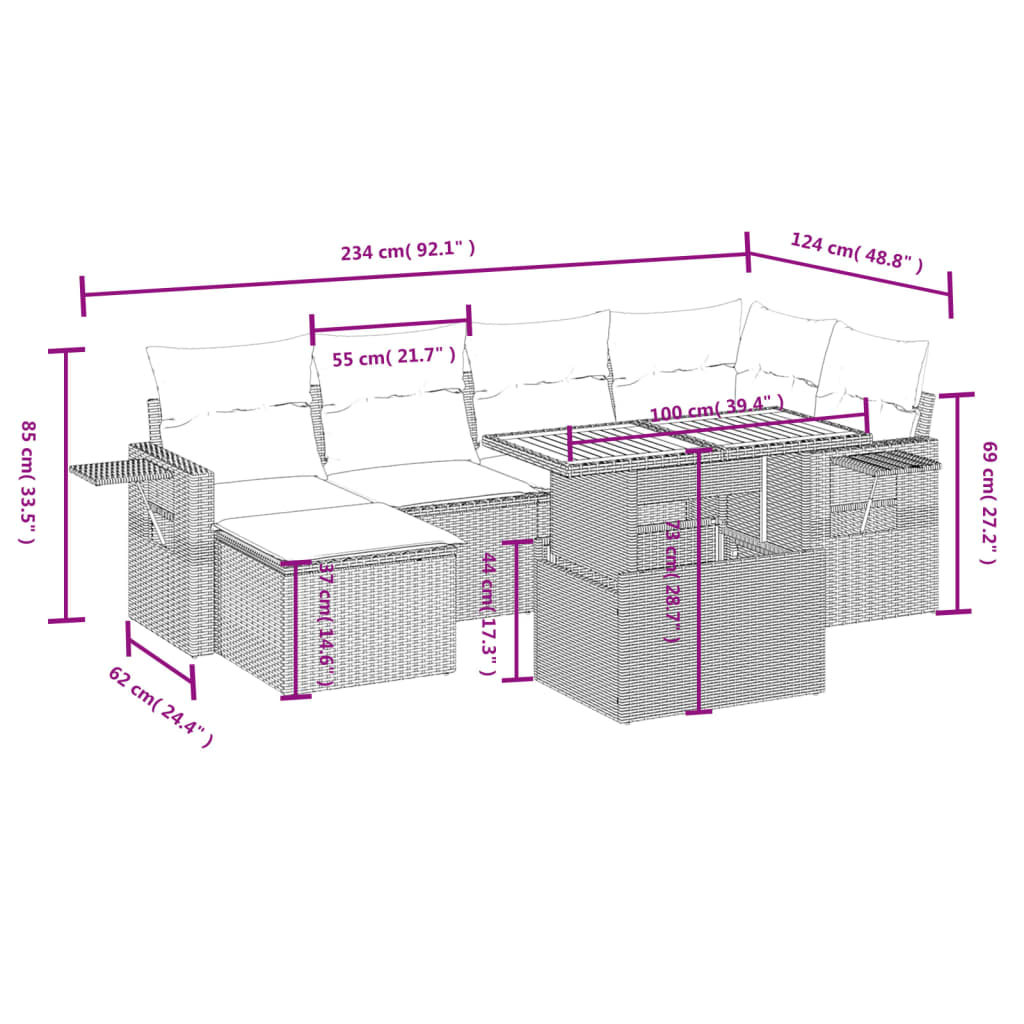 7-delige Loungeset met kussens poly rattan zwart Tuinsets | Creëer jouw Trendy Thuis | Gratis bezorgd & Retour | Trendy.nl