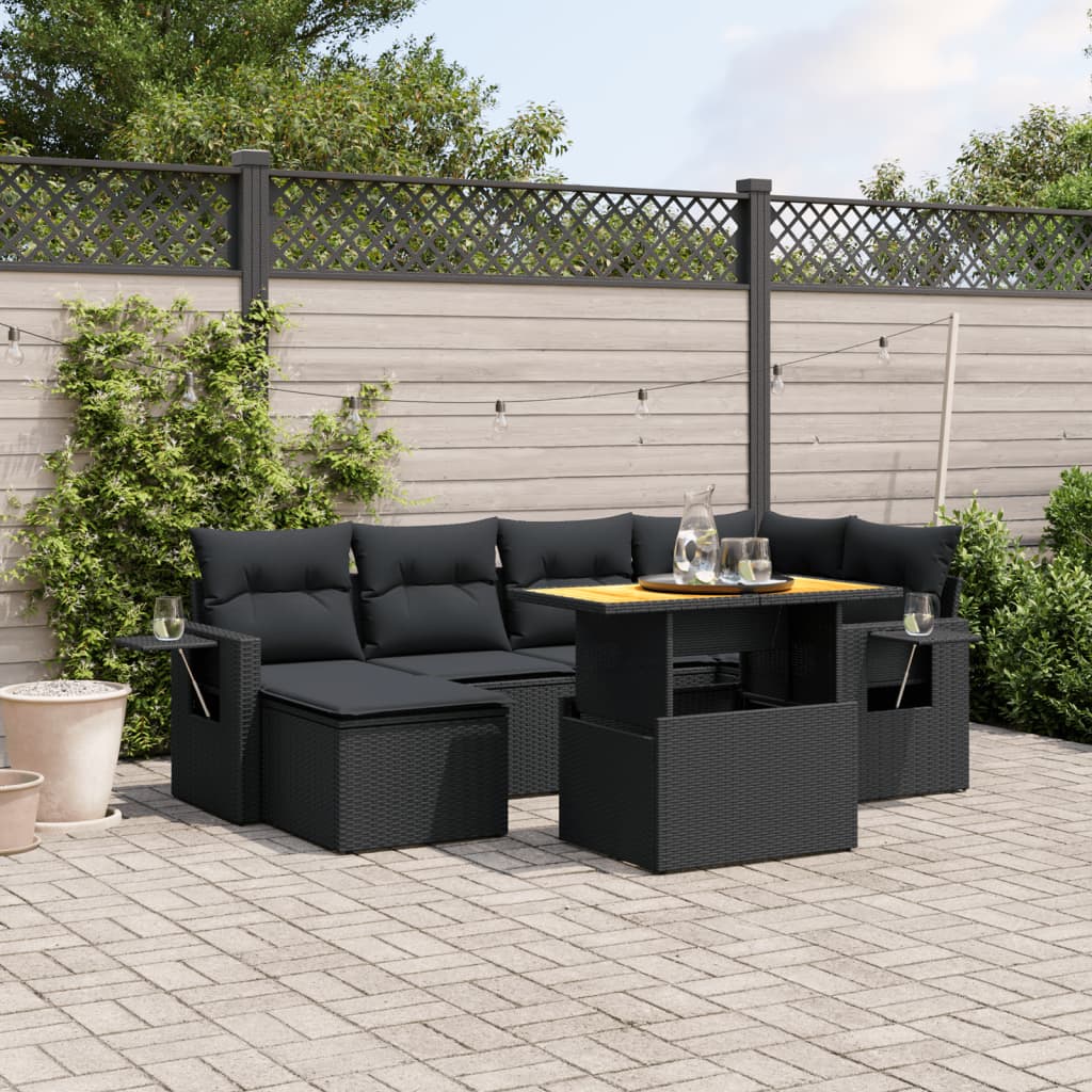 7-delige Loungeset met kussens poly rattan zwart Tuinsets | Creëer jouw Trendy Thuis | Gratis bezorgd & Retour | Trendy.nl