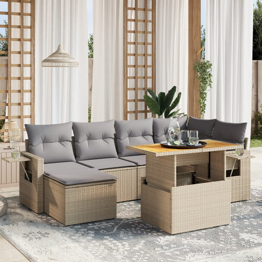 7-delige Loungeset met kussens poly rattan beige Tuinsets | Creëer jouw Trendy Thuis | Gratis bezorgd & Retour | Trendy.nl