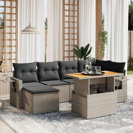 7-delige Loungeset met kussens poly rattan grijs Tuinsets | Creëer jouw Trendy Thuis | Gratis bezorgd & Retour | Trendy.nl