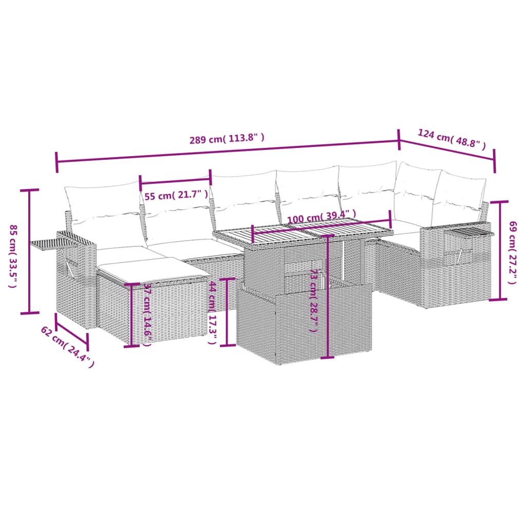 8-delige Loungeset met kussens poly rattan zwart Tuinsets | Creëer jouw Trendy Thuis | Gratis bezorgd & Retour | Trendy.nl