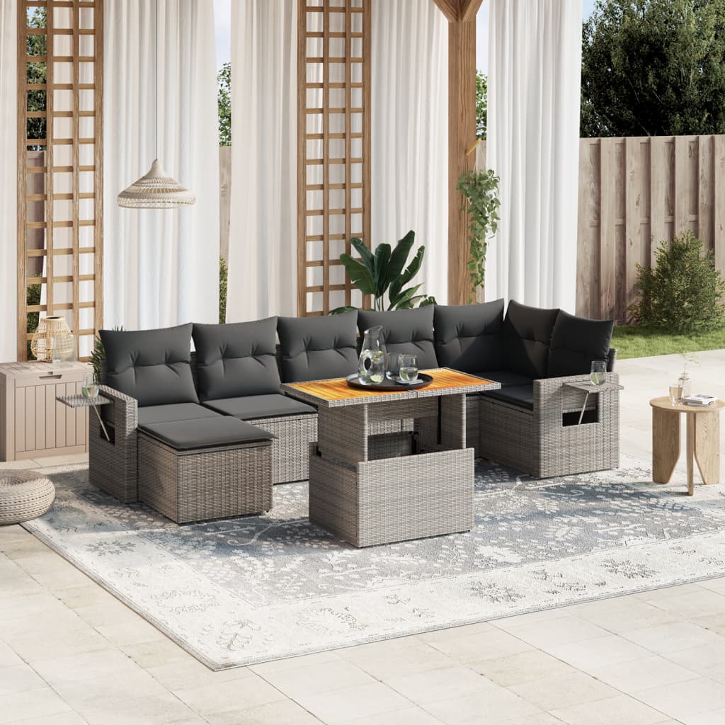 8-delige Loungeset met kussens poly rattan grijs Tuinsets | Creëer jouw Trendy Thuis | Gratis bezorgd & Retour | Trendy.nl