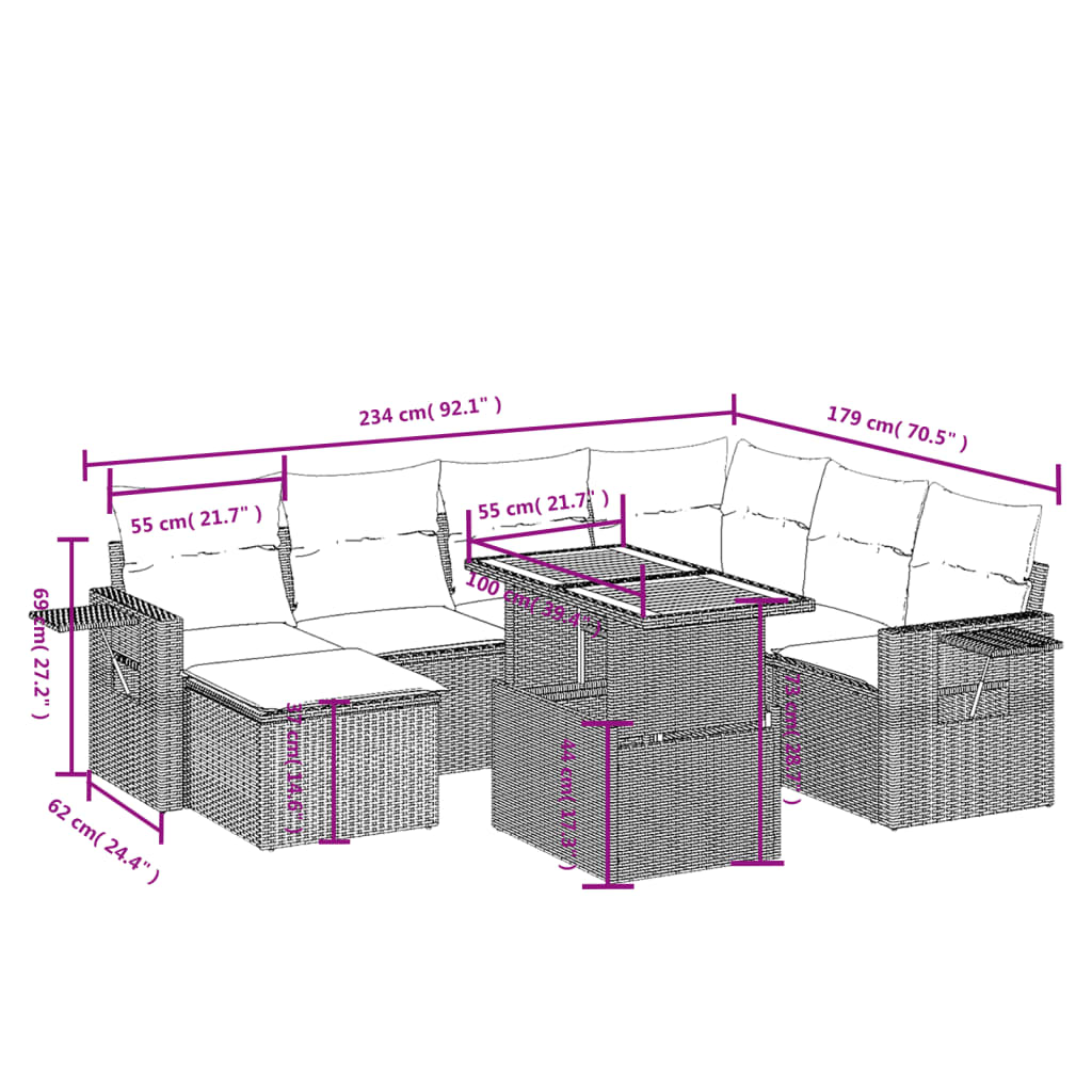 8-delige Loungeset met kussens poly rattan zwart Tuinsets | Creëer jouw Trendy Thuis | Gratis bezorgd & Retour | Trendy.nl