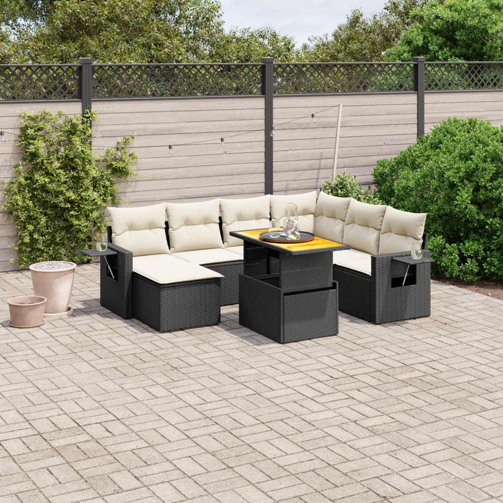 8-delige Loungeset met kussens poly rattan zwart Tuinsets | Creëer jouw Trendy Thuis | Gratis bezorgd & Retour | Trendy.nl