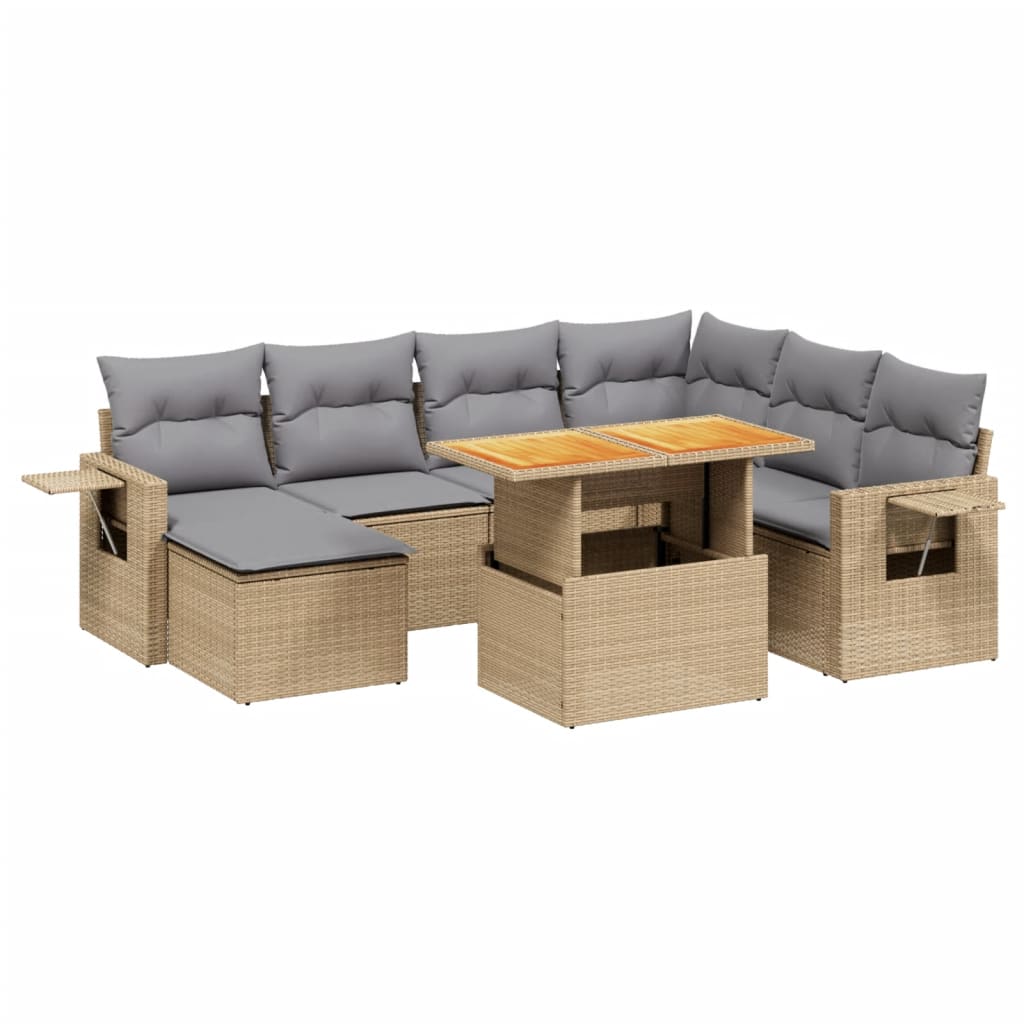 8-delige Loungeset met kussens poly rattan beige Tuinsets | Creëer jouw Trendy Thuis | Gratis bezorgd & Retour | Trendy.nl