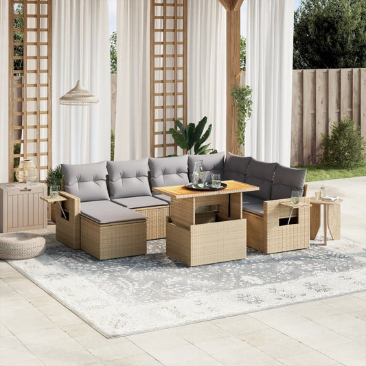 8-delige Loungeset met kussens poly rattan beige Tuinsets | Creëer jouw Trendy Thuis | Gratis bezorgd & Retour | Trendy.nl