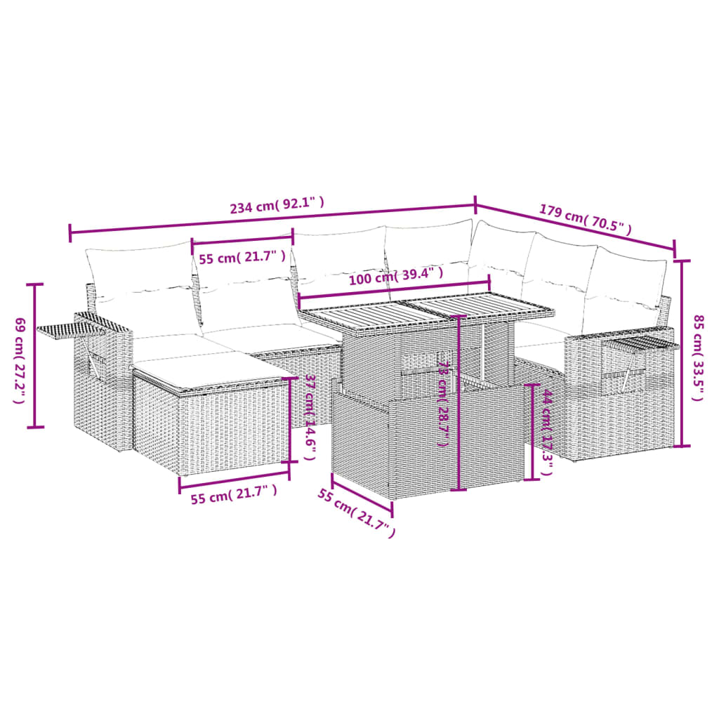 8-delige Loungeset met kussens poly rattan grijs Tuinsets | Creëer jouw Trendy Thuis | Gratis bezorgd & Retour | Trendy.nl