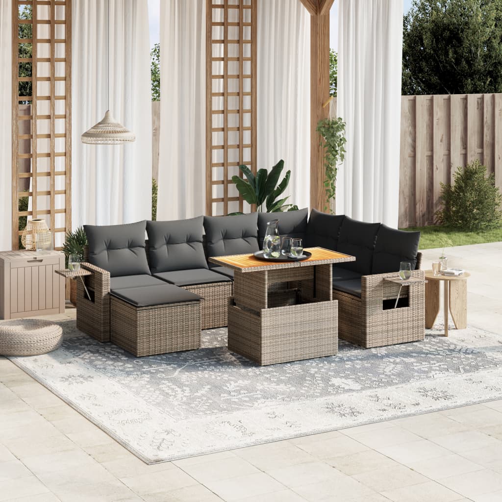 8-delige Loungeset met kussens poly rattan grijs Tuinsets | Creëer jouw Trendy Thuis | Gratis bezorgd & Retour | Trendy.nl