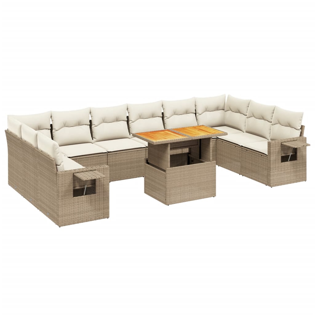 11-delige Tuinset met kussens poly rattan beige