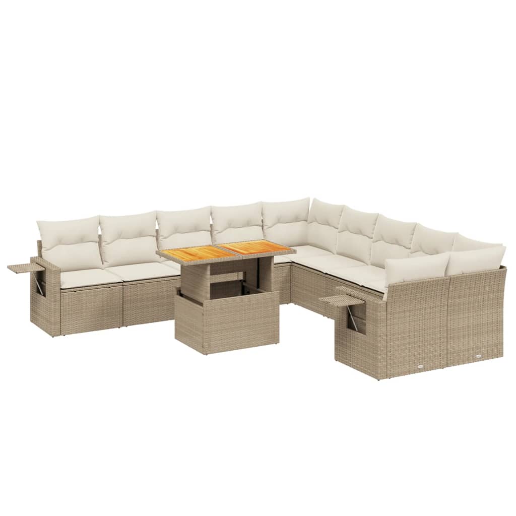 11-delige Tuinset met kussens poly rattan beige